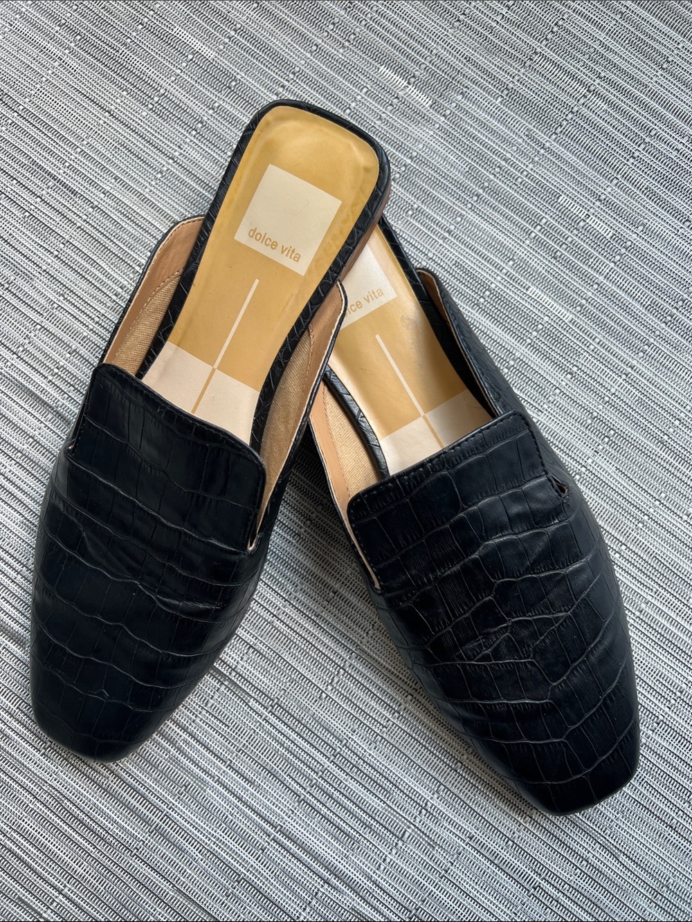 Dolce Vita Black Croc Embossed Loafer Mules Flat Slides - Size 7